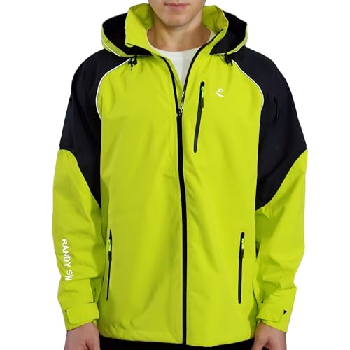 RANDY SUN Damen Herren Regenjacke Wasserdicht mit Kapuze, Regenjacke Unisex, Leichte Reflektierende Softshell Windbreaker für Outdoor Radfahren Wandern Trainings von RANDY SUN