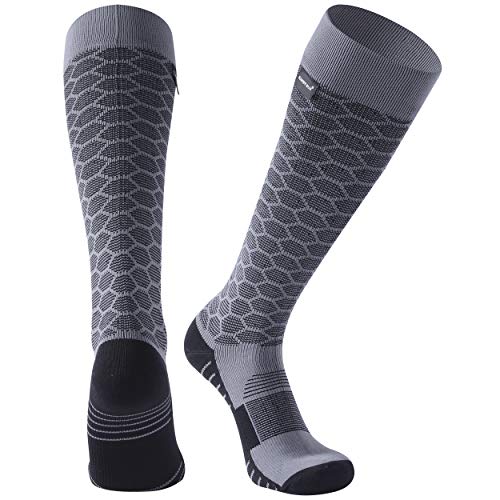 RANDY SUN wasserdichte atmungsaktive Ski-Sportsocken, Unisex, Coolmax-Qualität, zum Radfahren, Laufen, Trekking, knielang, 1 Paar, grau-kniehohe Socken, groß von RANDY SUN