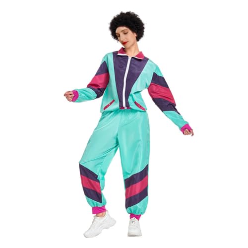 RANJIMA 80er 90er Jahre Outfit Herren Damen Kostüm 80er Jahre Trainingsanzug Jacke Hose Retro Anzug, 80er Jahre Kleidung Frauen Männer New Kids Kostüm Karneval Bad Taste Outfit Party Faschingskostüme von RANJIMA