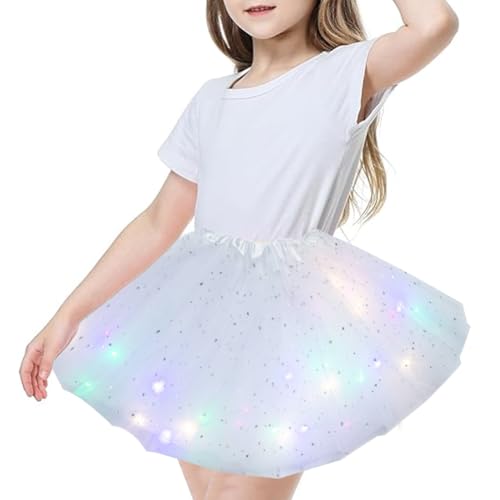 RANJIMA Mädchen Tutu Rock LED, Tüllrock Kinder mit LED-Beleuchtung, Prinzessin Tütü Kleid Ballett Rock Bunt Glitzer Tanzrock mit Sternen und Pailletten Partykleid Minirock Tanzkleid für 3-8 Kinder von RANJIMA