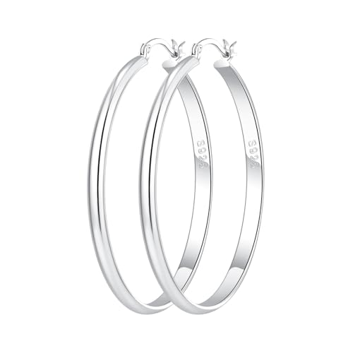 RANKEEF 3 mm Breit Creolen Silber 925 Groß Hypoallergen Vergoldet,Leichte Ohrringe Silber 925 Creolen Silber Ohrringe von RANKEEF