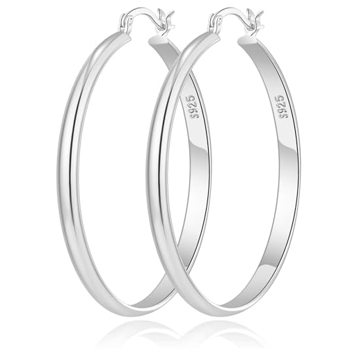 RANKEEF 3 mm Breit Große Silber Ohrringe Damen 925 Creolen Hypoallergene Sterling Silber Post Leichte Große Silber Ohrringe Creolen für Damen RANKEEF 3 mm Breit Große Silber Ohrringe Damen 925 Creolen Hypoallergene Sterling Silber Post Leichte Große Silber Ohrringe Creolen für Damen von RANKEEF