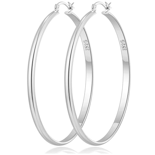 RANKEEF 3 mm Breit Große Silber Ohrringe Damen 925 Creolen Hypoallergene Sterling Silber Post Leichte Große Silber Ohrringe Creolen für Damen RANKEEF 3 mm Breit Große Silber Ohrringe Damen 925 Creolen Hypoallergene Sterling Silber Post Leichte Große Silber Ohrringe Creolen für Damen von RANKEEF