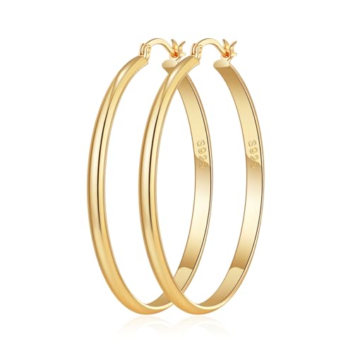 RANKEEF 3 mm Breit Ohrringe Creolen Gold,Hypoallergen, Leichte Goldene Damen, 14K Vergoldete Ohrringe Gold Creolen Groß von RANKEEF