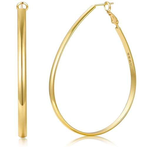 RANKEEF 4mm Breit Großer Goldene Ovale Ohrringe Creolen Nichtanmurmeln 14K Goldene Ohrringe Damen Hypoallergene 925 Sterling Silber Post Leichte Creolen Gold Groß Sichern Schließ RANKEEF 4mm Breit Großer Goldene Ovale Ohrringe Creolen Nichtanmurmeln 14K Goldene Ohrringe Damen Hypoallergene 925 Sterling Silber Post Leichte Creolen Gold Groß Sichern Schließ von RANKEEF