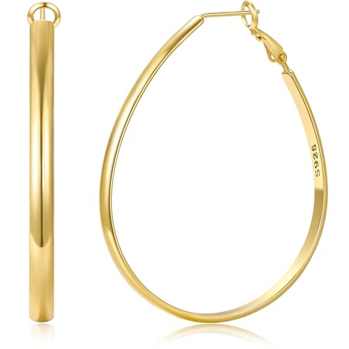 RANKEEF 4mm Breit Großer Goldene Ovale Ohrringe Creolen Nichtanmurmeln 14K Goldene Ohrringe Damen Hypoallergene 925 Sterling Silber Post Leichte Creolen Gold Groß Sichern Schließ RANKEEF 4mm Breit Großer Goldene Ovale Ohrringe Creolen Nichtanmurmeln 14K Goldene Ohrringe Damen Hypoallergene 925 Sterling Silber Post Leichte Creolen Gold Groß Sichern Schließ von RANKEEF