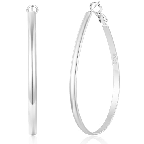 RANKEEF 4mm Breit Groß Sterling Silber Ovale Ohrringe Creolen für Damen Hypoallergene S925 Post Große Ohrringe Damen Leichte Ovale Creolen Silber 925 Groß Sichern Schließ von RANKEEF