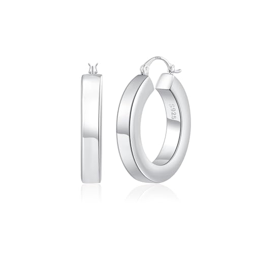 RANKEEF 5mm Groß Klobige Creolen Silber 925 Anlaufgeschützte Große Klobige Ohringe Damen Hypoallergene Große Dick Ohrringe Damen Leichte Groß Dick Creolen Silber von RANKEEF