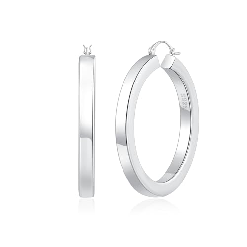 RANKEEF 5mm Groß Klobige Creolen Silber 925 Anlaufgeschützte Große Klobige Ohringe Damen Hypoallergene Große Dick Ohrringe Damen Leichte Groß Dick Creolen Silber von RANKEEF