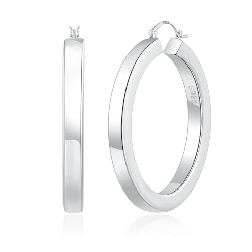 RANKEEF 5mm Groß Klobige Creolen Silber 925 Anlaufgeschützte Große Klobige Ohringe Damen Hypoallergene Große Dick Ohrringe Damen Leichte Groß Dick Creolen Silber von RANKEEF