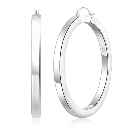 RANKEEF 5mm Groß Klobige Creolen Silber 925 Anlaufgeschützte Große Klobige Ohringe Damen Hypoallergene Große Dick Ohrringe Damen Leichte Groß Dick Creolen Silber von RANKEEF