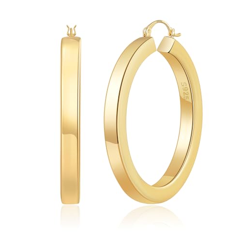 RANKEEF 5mm Groß Klobige Ohrringe Gold Creolen Wasserfester Große Klobige Ohringes Anlaufgeschützte Große Goldene Ohrringe Damen Leichte Groß Dick Gold Creolen von RANKEEF