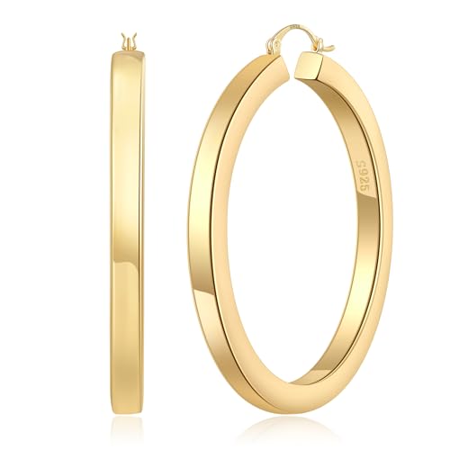 RANKEEF 5mm Groß Klobige Ohrringe Gold Creolen Wasserfester Große Klobige Ohringes Anlaufgeschützte Große Goldene Ohrringe Damen Leichte Groß Dick Gold Creolen von RANKEEF