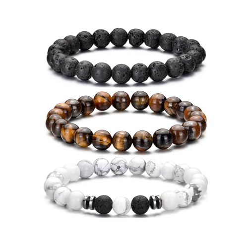 RANKEEF Perlenarmband Herren, 8 mm Perlenarmbänder Set, Stretch-Armbänder Herren, Verstellbares Schwarzes Kristall-Perlenarmband Perlen Armband Herren von RANKEEF