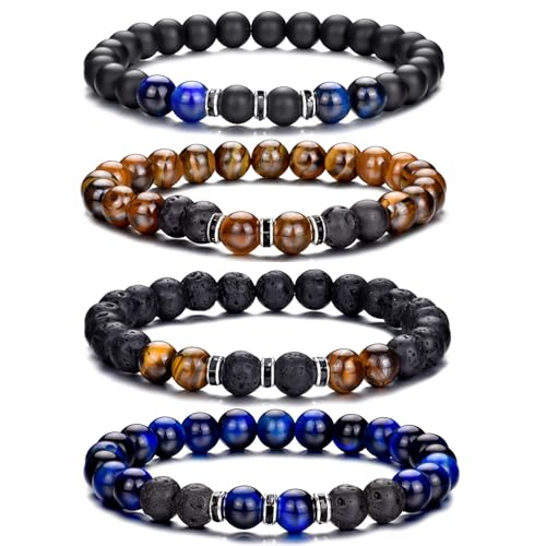 RANKEEF Perlenarmband Herren, 8 mm Perlenarmbänder Set, Stretch-Armbänder Herren, Verstellbares Schwarzes Kristall-Perlenarmband Perlen Armband Herren von RANKEEF