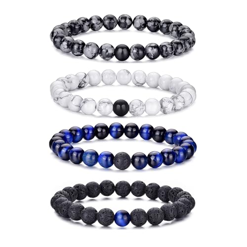 RANKEEF Perlenarmband Herren, 8 mm Perlenarmbänder Set, Stretch-Armbänder Herren, Verstellbares Schwarzes Kristall-Perlenarmband Perlen Armband Herren von RANKEEF