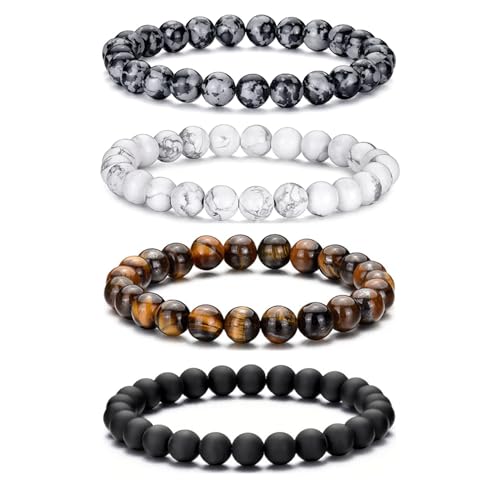RANKEEF Perlenarmband Herren, 8 mm Perlenarmbänder Set, Stretch-Armbänder Herren, Verstellbares Schwarzes Kristall-Perlenarmband Perlen Armband Herren von RANKEEF