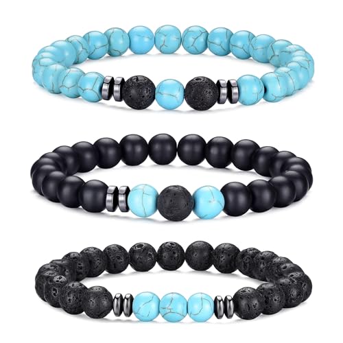 RANKEEF Perlenarmband Herren, 8 mm Perlenarmbänder Set, Stretch-Armbänder Herren, Verstellbares Schwarzes Kristall-Perlenarmband Perlen Armband Herren von RANKEEF