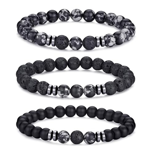 RANKEEF Perlenarmband Herren, 8 mm Perlenarmbänder Set, Stretch-Armbänder Herren, Verstellbares Schwarzes Kristall-Perlenarmband Perlen Armband Herren von RANKEEF