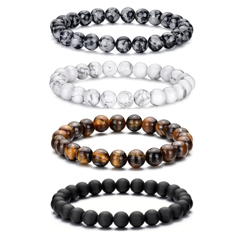 RANKEEF Perlenarmband Herren, 8 mm Perlenarmbänder Set, Stretch-Armbänder Herren, Verstellbares Schwarzes Kristall-Perlenarmband Perlen Armband Herren von RANKEEF