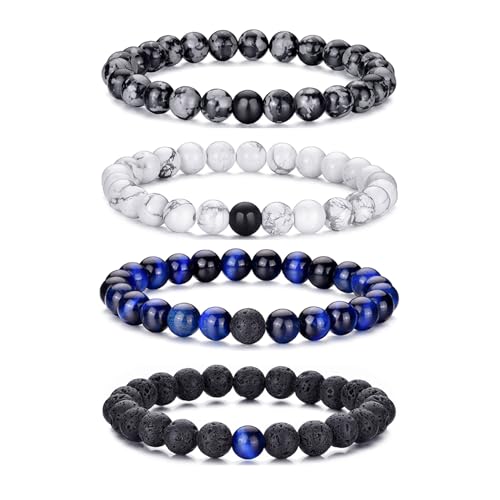 RANKEEF Perlenarmband Herren, 8 mm Perlenarmbänder Set, Stretch-Armbänder Herren, Verstellbares Schwarzes Kristall-Perlenarmband Perlen Armband Herren von RANKEEF