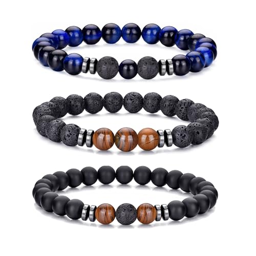RANKEEF Perlenarmband Herren, 8 mm Perlenarmbänder Set, Stretch-Armbänder Herren, Verstellbares Schwarzes Kristall-Perlenarmband Perlen Armband Herren von RANKEEF