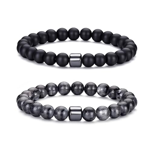 RANKEEF Perlenarmband Herren, 8 mm Perlenarmbänder Set, Stretch-Armbänder Herren, Verstellbares Schwarzes Kristall-Perlenarmband Perlen Armband Herren von RANKEEF