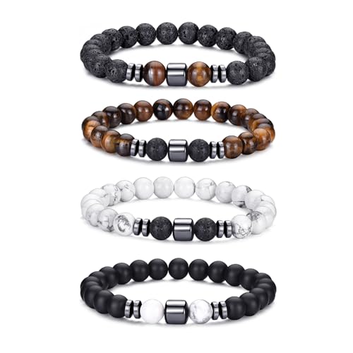 RANKEEF Perlenarmband Herren, 8 mm Perlenarmbänder Set, Stretch-Armbänder Herren, Verstellbares Schwarzes Kristall-Perlenarmband Perlen Armband Herren von RANKEEF