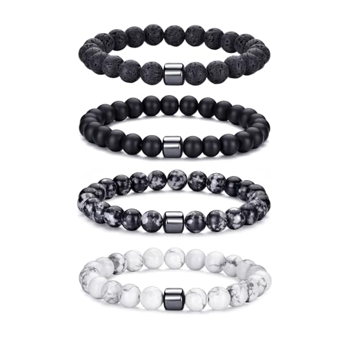 RANKEEF Perlenarmband Herren, 8 mm Perlenarmbänder Set, Stretch-Armbänder Herren, Verstellbares Schwarzes Kristall-Perlenarmband Perlen Armband Herren von RANKEEF