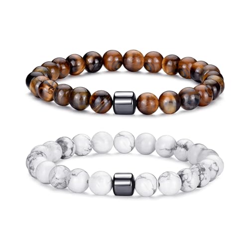 RANKEEF Perlenarmband Herren, 8 mm Perlenarmbänder Set, Stretch-Armbänder Herren, Verstellbares Schwarzes Kristall-Perlenarmband Perlen Armband Herren von RANKEEF