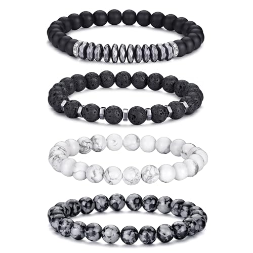 RANKEEF Perlenarmband Herren, 8 mm Perlenarmbänder Set, Stretch-Armbänder Herren, Verstellbares Schwarzes Kristall-Perlenarmband Perlen Armband von RANKEEF