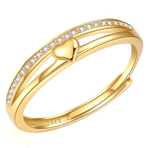 RANKEEF Ringe Gold Damen S925 Sterlingsilber Goldring Verlobungsring Damen 14K Vergoldeter Daumenring Verstellbarer Ring Mit Zirkonia Damenring Wasserfest Gold Ringe Frauen von RANKEEF
