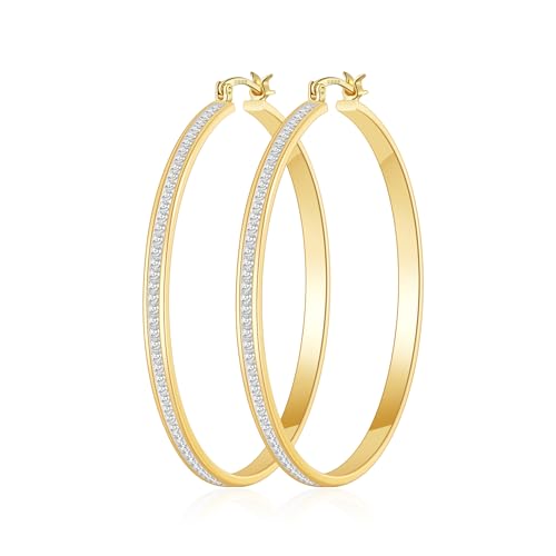 RANKEEF Strass Creolen Gold Groß Mode Wasserfest Ohrringe Gold Breit Nickelfrei Hypoallergene Goldene Creolen Groß RANKEEF Strass Creolen Gold Groß Mode Wasserfest Ohrringe Gold Breit Nickelfrei Hypoallergene Goldene Creolen Groß von RANKEEF