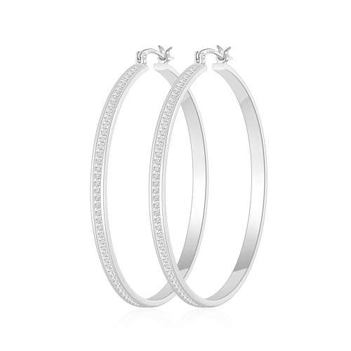 RANKEEF Strass Creolen Silber 925 Groß Mode Wasserfest Ohrringe Ohrringe Silberne 925 Nickelfrei Hypoallergene Creolen Silber Groß von RANKEEF