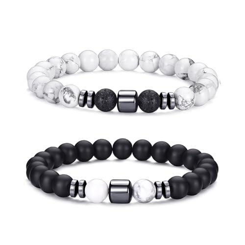 RANKEEF Tigerauge-Armband für Herren 8 mm Natursteinperlen Armband Set dehnbare Lavastein Armbänder verstellbares schwarzes Kristallperlenarmband für Männer und Frauen Geschenke von RANKEEF