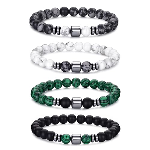 RANKEEF Tigerauge-Armband für Herren 8 mm Natursteinperlen Armband Set dehnbare Lavastein Armbänder verstellbares schwarzes Kristallperlenarmband für Männer und Frauen Geschenke von RANKEEF