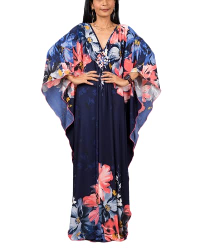 RANMEY Frauen Kleid Maxi Raumbekleidung Nachtkleid Body Cover Badeanzug Langer Rock Strandbluse Print Robe Bikini Sonnenschutz Bikini Abdeckung (Blaue Blume 141 * 124cm) von RANMEY