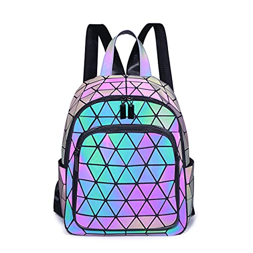 Geometrische Taschen Reflektierend Rucksack Damen, Handtasche Holographic Holo Schultertasche Geldbörse Geometrischer Leuchtende Taschen Set Handytasche NO.C von RANSUU