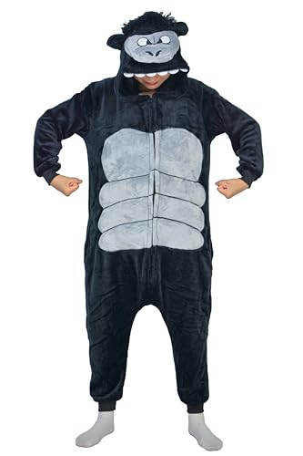 RANSUU Gorilla Onesie Kostüm Kong Relaxo Jumpsuit Erwachsene Pyjama Damen Herren Tier Schlafanzug Weihnachten Karneval Halloween Jingang XL von RANSUU