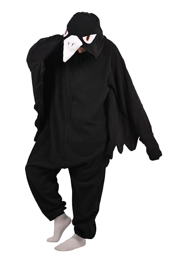 RANSUU Krähe Onesie Kostüm Crow Relaxo Jumpsuit Erwachsene Pyjama Damen Herren Tier Schlafanzug Weihnachten Karneval Halloween Krähe M von RANSUU
