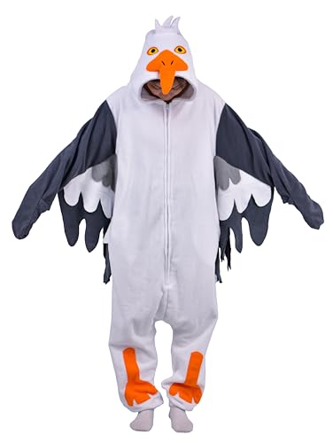 RANSUU Onesie Kostüm Möwe Relaxo Jumpsuit Erwachsene Pyjama Damen Herren Tier Vogel Seagull Schlafanzug Weihnachten Karneval Halloween HaiO-M von RANSUU