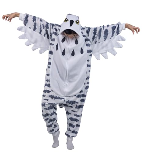 RANSUU Onesie Kostüm Schneeeule Relaxo Jumpsuit Erwachsene Pyjama Damen Herren Tier Vogel Snowy Owl Schlafanzug Weihnachten Karneval Halloween XueXiao-M von RANSUU
