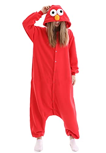 Relaxo Kostüm Cookie Monster Onesie Elmo Einteiler Jumpsuit Sesamstraße Relax Kostuem Pyjama Fasching Halloween Schlafanzug Cosplay Erwachsene Karneval Red XL von RANSUU