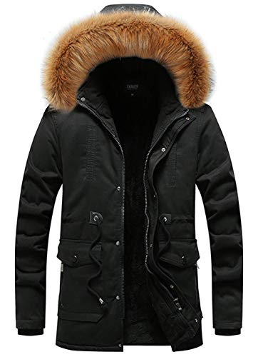 RANVAOO Herren Mantel Parka Winter Dick Parka Fleece Gefüttert Jacke Winterparka Baumwoll Hoodies mit Multi Taschen (Schwarz 29,M) von RANVAOO