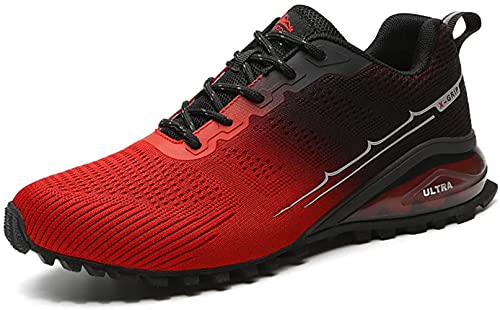 RANVAOO Traillaufschuhe Herren rutschfest Wanderschuhe Damen Outdoor Sportschuhe Atmungsaktiv Laufschuhe Leichte rutschfest Trekkingschuhe Joggingschuhe (Rot Schwarz,48) von RANVAOO