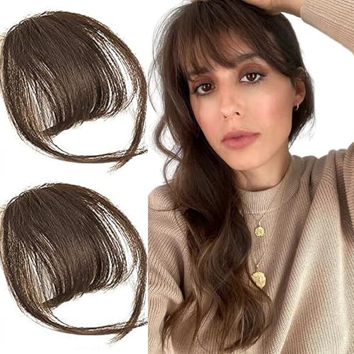 2er-Satz Clip in Fransen,Haarteil zum Anklippen,Clip in Bangs mit Schläfen,Brauner und Schwarzer Koreanischer Pony,Falscher Pony aus Hochtemperaturseide,für Damen von RANYAKE