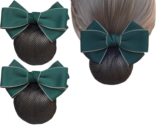 Haarnetze für Dutt, Schleife, Haarspange, Dutt-Abdeckung, Schleife, Haarspange für Damen, Dutt-Abdeckung für Haarklammer mit Netz, feines Netz, Grün, 2 Stück von RANYUNSYZ