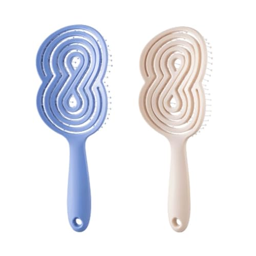 Haarbürste für Damen und Herren, Entwirren Sie nasses oder trockenes Haar, sanft zu lockigem oder glattem Haar, kein Verheddern, breiter Zahnkamm für glattes Styling (beige und blau), 2 Stück von RAOPLA