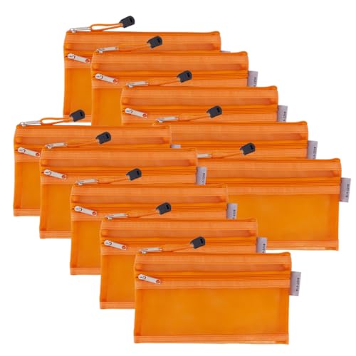 RAOPLA 10 transparente Federmäppchen Multipack, A6 transparente Netz-Bleistifttaschen mit Reißverschluss, stabiles Nylon, durchscheinend, dünn, Schreibwaren-Organizer-Tasche für Prüfungen, Schulbedarf von RAOPLA