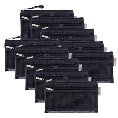 RAOPLA 10 transparente Federmäppchen Multipack, A6 transparente Netz-Bleistifttaschen mit Reißverschluss, stabiles Nylon, durchscheinend, dünn, Schreibwaren-Organizer-Tasche für Prüfungen, Schulbedarf von RAOPLA